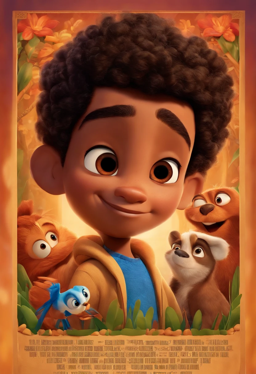 Pixar style black child playing with Cocomelon characters in an open park