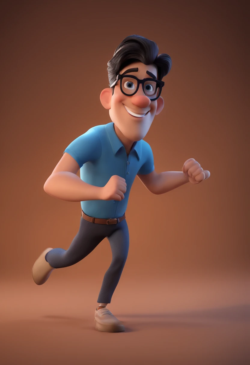 Cartoon character of a man with black glasses and a blue shirt, animation character, Caractere estilizado, animation style rendering, 3D estilizado, Arnold Maya render, 3 d render stylized, toon render keyshot, Personagem 3D, Personagem 3D, 3d rendering stylized, 3 d character render, personagem de desenho animado, Personagem de close up, Pose de personagem, (Estilo Pixar) (master part:1.2) (Bokeh) (best quality) (pele detalhada) (textura detalhada) (8k) (argila) (Cinematic lighting) (foco nítido