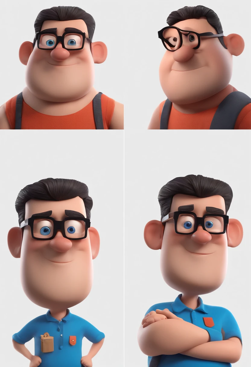 Cartoon character of a man with black glasses and a blue shirt, animation character, Caractere estilizado, animation style rendering, 3D estilizado, Arnold Maya render, 3 d render stylized, toon render keyshot, Personagem 3D, Personagem 3D, 3d rendering stylized, 3 d character render, personagem de desenho animado, Personagem de close up, Pose de personagem,  (Estilo Pixar) (master part:1.2) (Bokeh) (best quality) (pele detalhada) (textura detalhada) (8k) (argila) (Cinematic lighting) (foco nítido