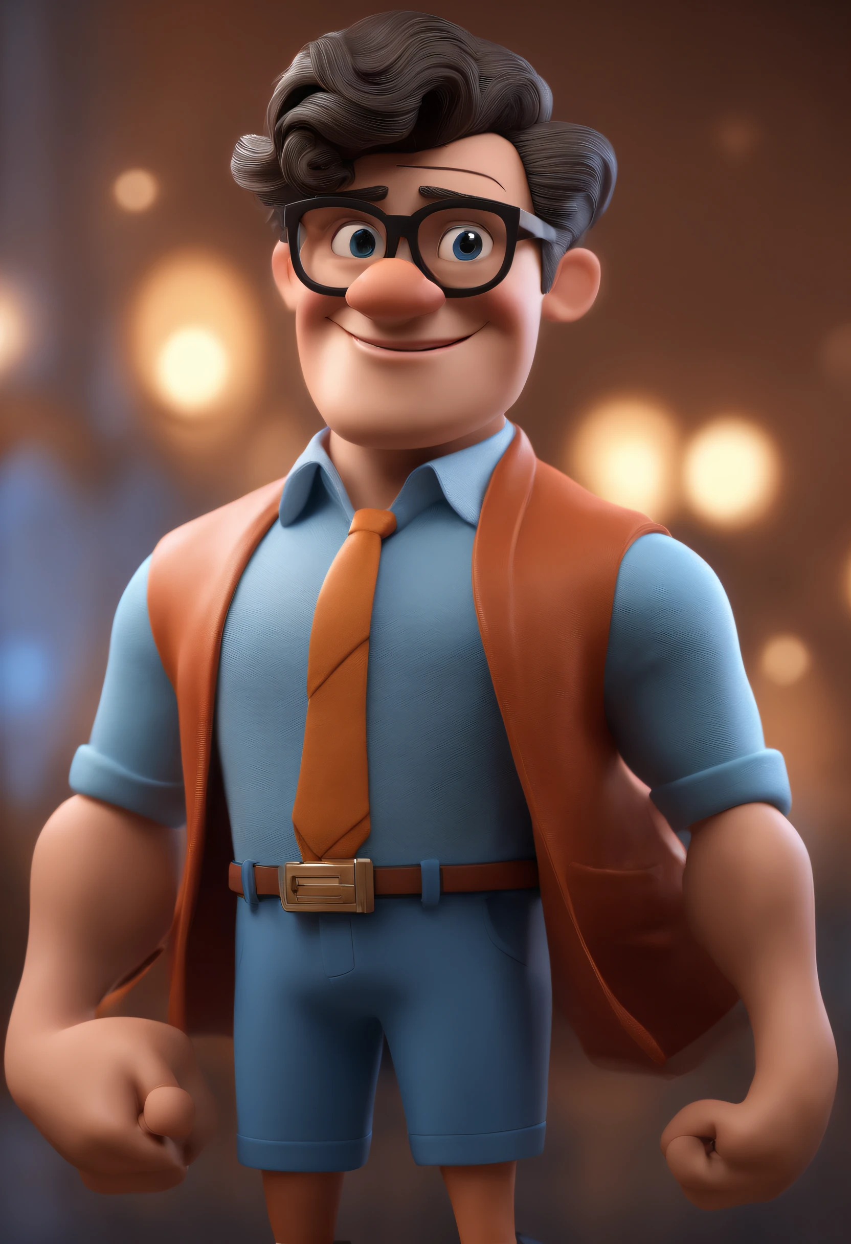 Cartoon character of a man with black glasses and a blue shirt, animation character, Caractere estilizado, animation style rendering, 3D estilizado, Arnold Maya render, 3 d render stylized, toon render keyshot, Personagem 3D, Personagem 3D, 3d rendering stylized, 3 d character render, personagem de desenho animado, Personagem de close up, Pose de personagem,  (Estilo Pixar) (master part:1.2) (Bokeh) (best quality) (pele detalhada) (textura detalhada) (8k) (argila) (Cinematic lighting) (foco nítido