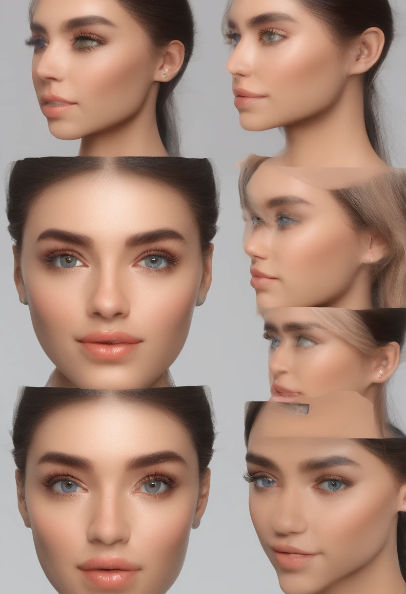 Multiple shots of the same character naked, character reference sheet, 20-year-old woman of Slavic origin, , Large breasts, without clothes, on a white background, charming, passionate gaze, blue eyes, long blond hair, model figure, large perfect breasts, seductive smile, detailed skin, focus, (8k, RAW photo, best quality, masterpiece)), photorealistic, very detailed, professional lighting, sharpness, intricate details, realistic, wonderful)