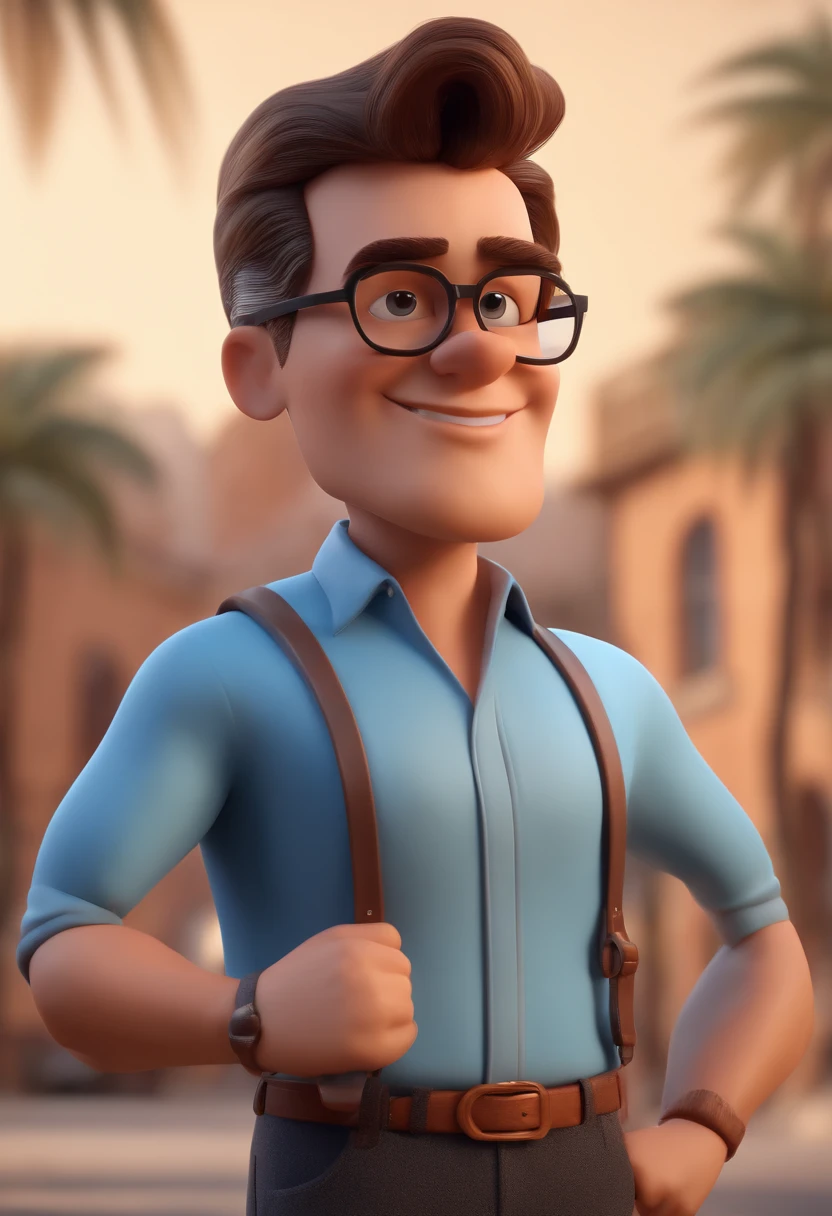 Cartoon character of a man with black glasses and a blue shirt, animation character, Caractere estilizado, animation style rendering, 3D estilizado, Arnold Maya render, 3 d render stylized, toon render keyshot, Personagem 3D, Personagem 3D, 3d rendering stylized, 3 d character render, personagem de desenho animado, Personagem de close up, Pose de personagem, (Estilo Pixar) (master part:1.2) (Bokeh) (best quality) (pele detalhada) (textura detalhada) (8k) (argila) (Cinematic lighting) (foco nítido