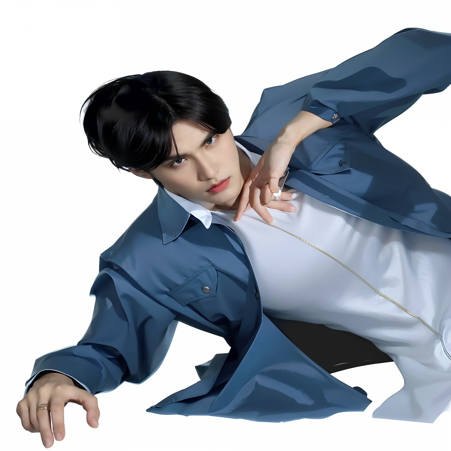(manly:1.2)(1man:1.3),bara, (1boy:1.2), (male focus:1.5), Black Hair, looking at the audience, I licked it back., Upper body, parted lips, Brown eyes, portrait,Short Hair Hair, handsome,