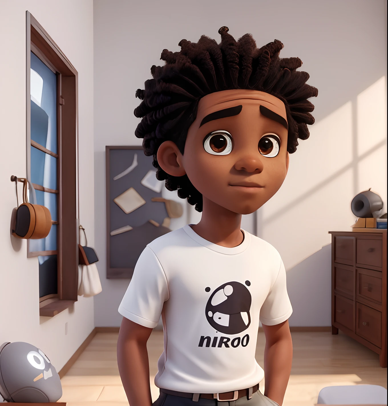 um menino, 3rd year.o menino, afro-americano, Vista frontal sentado na cama, Looking at camera, cabelos pretos, Foto RAW,((Camisa Preta:1.2)), ((retrato)),Afro-descendente, Use uma boina, cabelo estilo militar, Slim and slightly athletic body, Wear basic clothes, Homem de 18 anos, olhos castanhos, olhos perfeitos, ((fundo branco:1.2)), studio lighting, alta qualidade, filmic grain, Fujifilm XT3, Centralizado