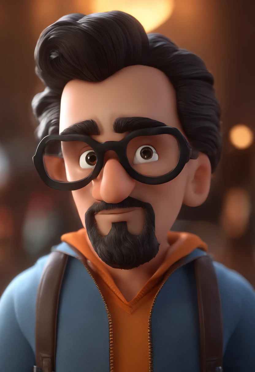 Cartoon character of a man wearing black glasses and a blue shirt, animation character, Caractere estilizado, Rendering Animation Styles, 3D estilizado, Arnold Maya render, 3D render estilizado, Toon renderizar keyshot, Personagem 3D, Personagem 3D, 3d rendering stylized, 3 d character render, Personagem de desenho animado, Personagem de close-up, Pose do personagem, (Estilo Pixar) (Obra prima:1.2) (Bokeh) (melhor qualidade) (Pele detalhada) (Textura detalhada) (8k) (argila) (Cinematic lighting) (foco nítido