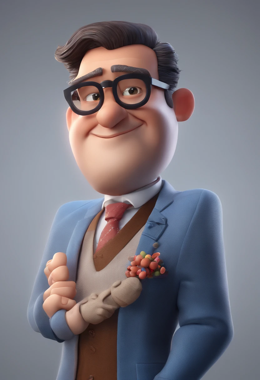 Cartoon character of a man with black glasses and a blue shirt, animation character, Caractere estilizado, animation style rendering, 3D estilizado, Arnold Maya render, 3 d render stylized, toon render keyshot, Personagem 3D, Personagem 3D, 3d rendering stylized, 3 d character render, personagem de desenho animado, Personagem de close up, Pose de personagem, (Estilo Pixar) (master part:1.2) (Bokeh) (best quality) (pele detalhada) (textura detalhada) (8k) (argila) (Cinematic lighting) (foco nítido