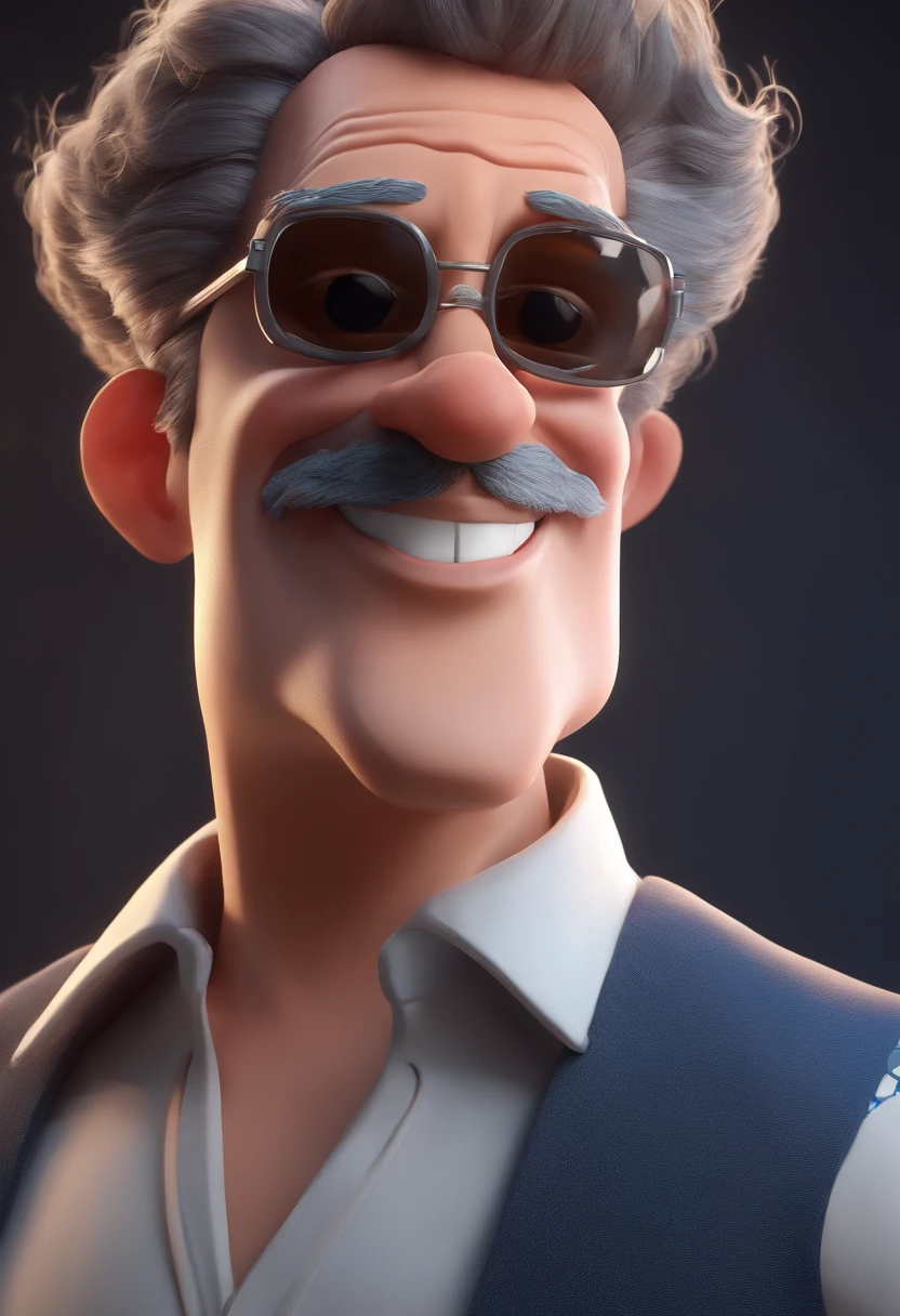 Cartoon character of a man with black glasses and a blue shirt, animation character, Caractere estilizado, animation style rendering, 3D estilizado, Arnold Maya render, 3 d render stylized, toon render keyshot, Personagem 3D, Personagem 3D, 3d rendering stylized, 3 d character render, personagem de desenho animado, Personagem de close up, Pose de personagem,  (Estilo Pixar) (master part:1.2) (Bokeh) (best quality) (pele detalhada) (textura detalhada) (8k) (argila) (Cinematic lighting) (foco nítido