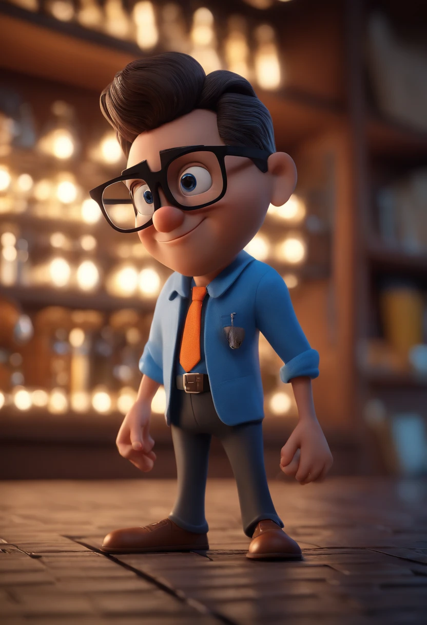 Cartoon character of a man with black glasses and a blue shirt, animation character, Caractere estilizado, animation style rendering, 3D estilizado, Arnold Maya render, 3 d render stylized, toon render keyshot, Personagem 3D, Personagem 3D, 3d rendering stylized, 3 d character render, personagem de desenho animado, Personagem de close up, Pose de personagem,  (Estilo Pixar) (master part:1.2) (Bokeh) (best quality) (pele detalhada) (textura detalhada) (8k) (argila) (Cinematic lighting) (foco nítido