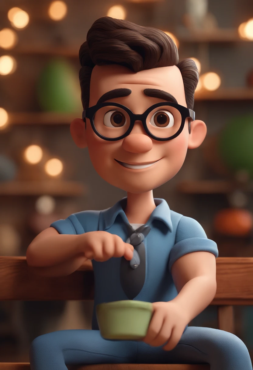 Cartoon character of a man with black glasses and a blue shirt, animation character, Caractere estilizado, animation style rendering, 3D estilizado, Arnold Maya render, 3 d render stylized, toon render keyshot, Personagem 3D, Personagem 3D, 3d rendering stylized, 3 d character render, personagem de desenho animado, Personagem de close up, Pose de personagem, (Estilo Pixar) (master part:1.2) (Bokeh) (best quality) (pele detalhada) (textura detalhada) (8k) (argila) (Cinematic lighting) (foco nítido