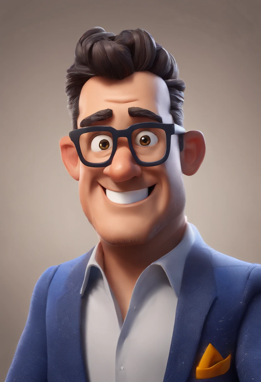 Cartoon character of a man with black glasses and a blue shirt, animation character, Caractere estilizado, animation style rendering, 3D estilizado, Arnold Maya render, 3 d render stylized, toon render keyshot, Personagem 3D, Personagem 3D, 3d rendering stylized, 3 d character render, personagem de desenho animado, Personagem de close up, Pose de personagem,  (Estilo Pixar) (master part:1.2) (Bokeh) (best quality) (pele detalhada) (textura detalhada) (8k) (argila) (Cinematic lighting) (foco nítido