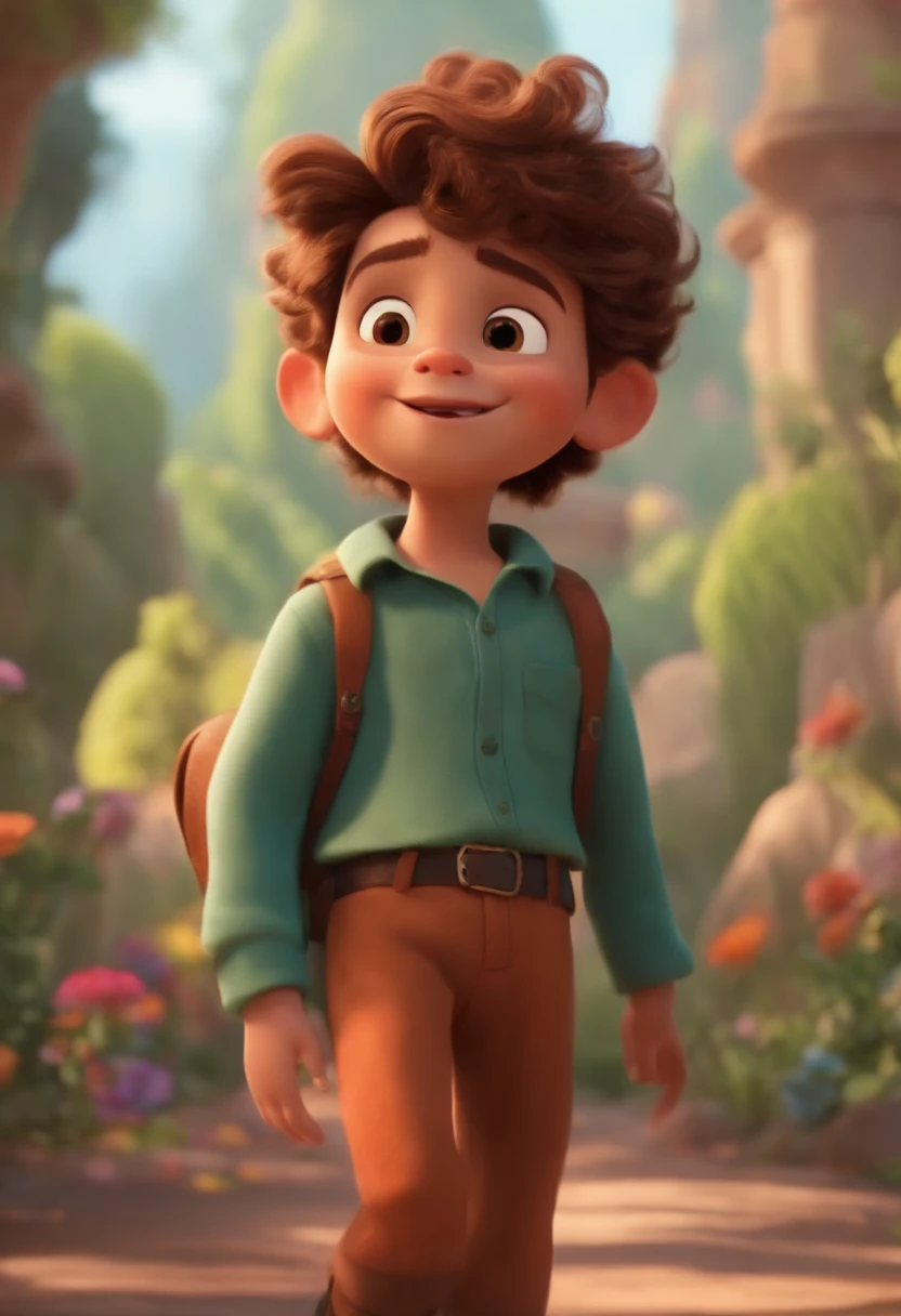 Image of a boy for a story in a YouTube video in Pixar format, He's the  allabester, He's the class leader, He's outgoing, Playful and gets up for a lot of things, cabelo curto
