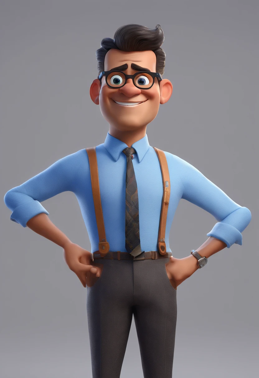 Cartoon character of a man with black glasses and a blue shirt, animation character, Caractere estilizado, animation style rendering, 3D estilizado, Arnold Maya render, 3 d render stylized, toon render keyshot, Personagem 3D, Personagem 3D, 3d rendering stylized, 3 d character render, personagem de desenho animado, Personagem de close up, Pose de personagem, (Estilo Pixar) (master part:1.2) (Bokeh) (best quality) (pele detalhada) (textura detalhada) (8k) (argila) (Cinematic lighting) (foco nítido