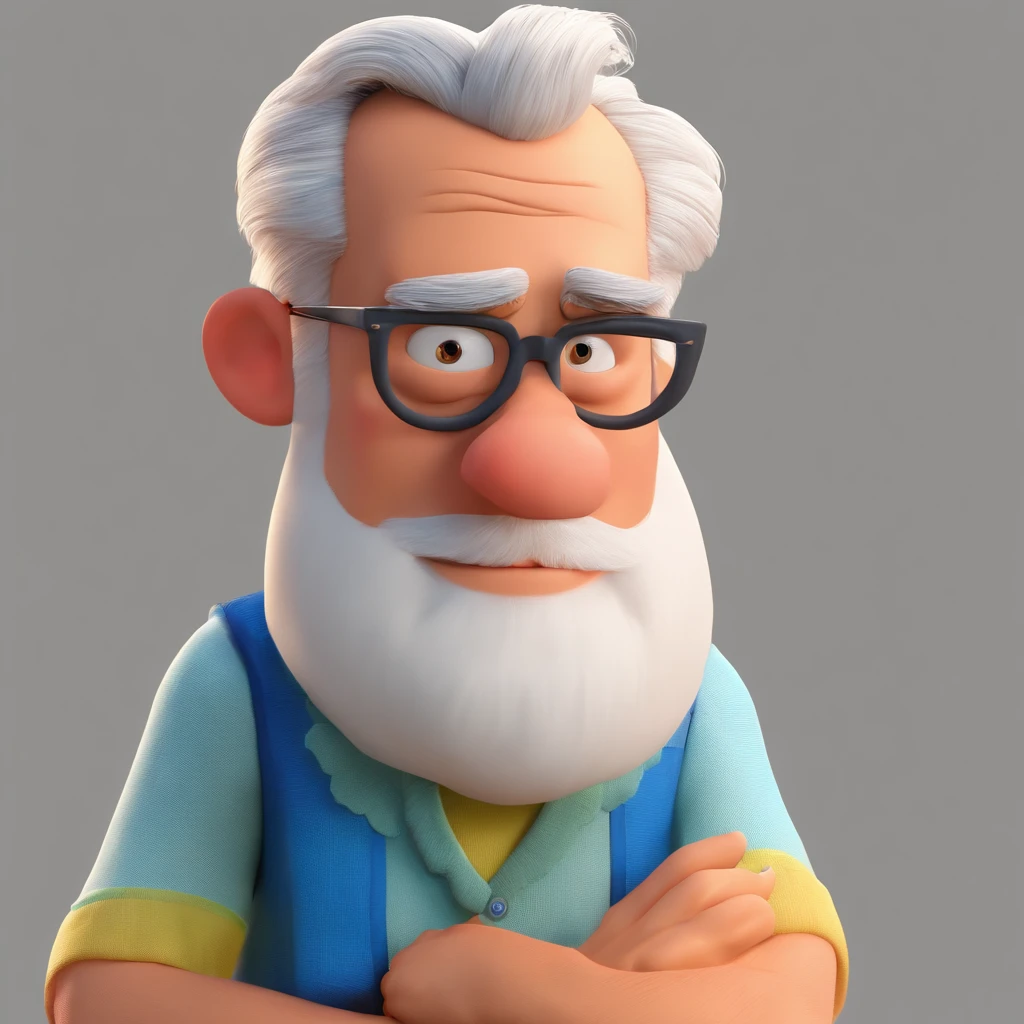 Crie um cartaz inspirado na Disney Pixar com o personagem sendo o deputado Keniston Braga, A white-haired man wearing glasses, the scene will be in Pixar's distinctive digital art style. Focus on character expressions, Vibrant colors and detailed textures present your animations, with the title " Keniston Braga no meio, Quero a cena dos principais filmes do PIXar