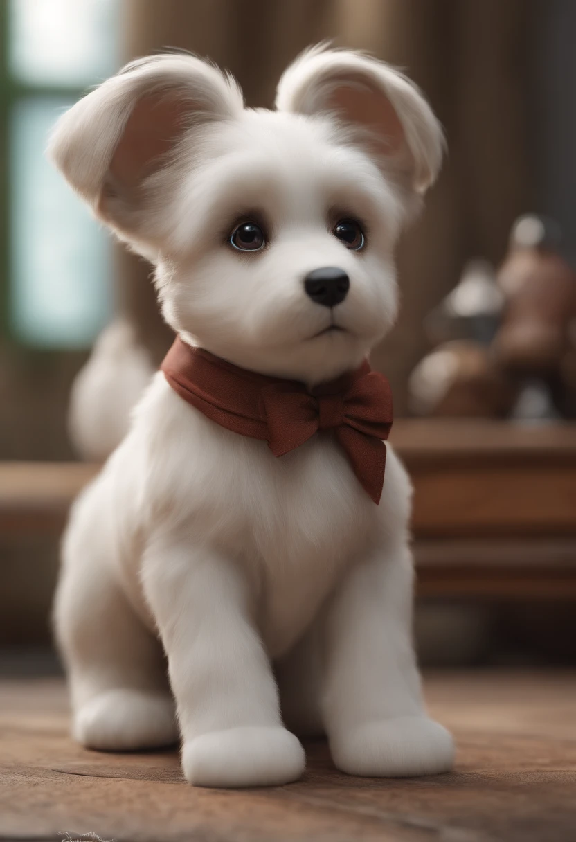 There is a white dog with a red bow tie on - SeaArt AI