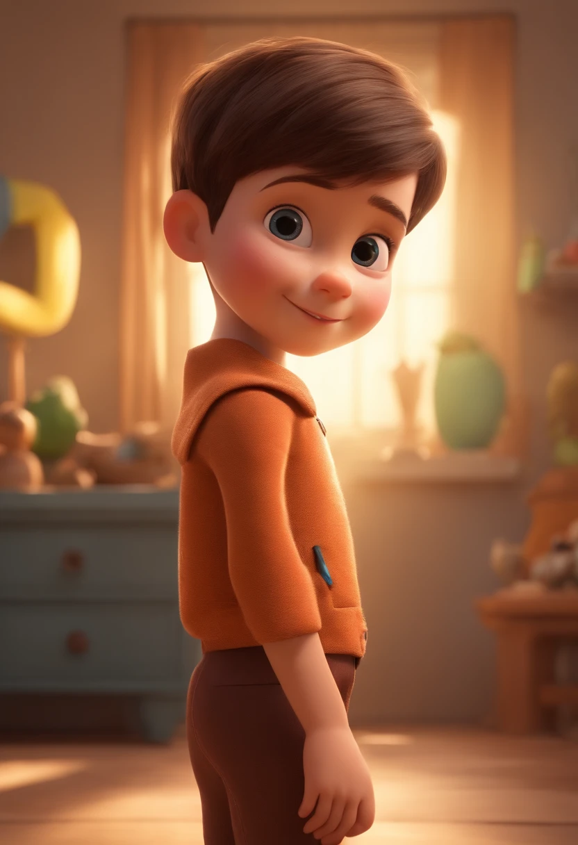 a happy cute ??? standing short hair, vestindo uma fantasia espacial, , fundo branco, barnet, Tom, Estilo Pixar, ....3d, desenhos animados, rosto detalhado, asymmetrical 16k