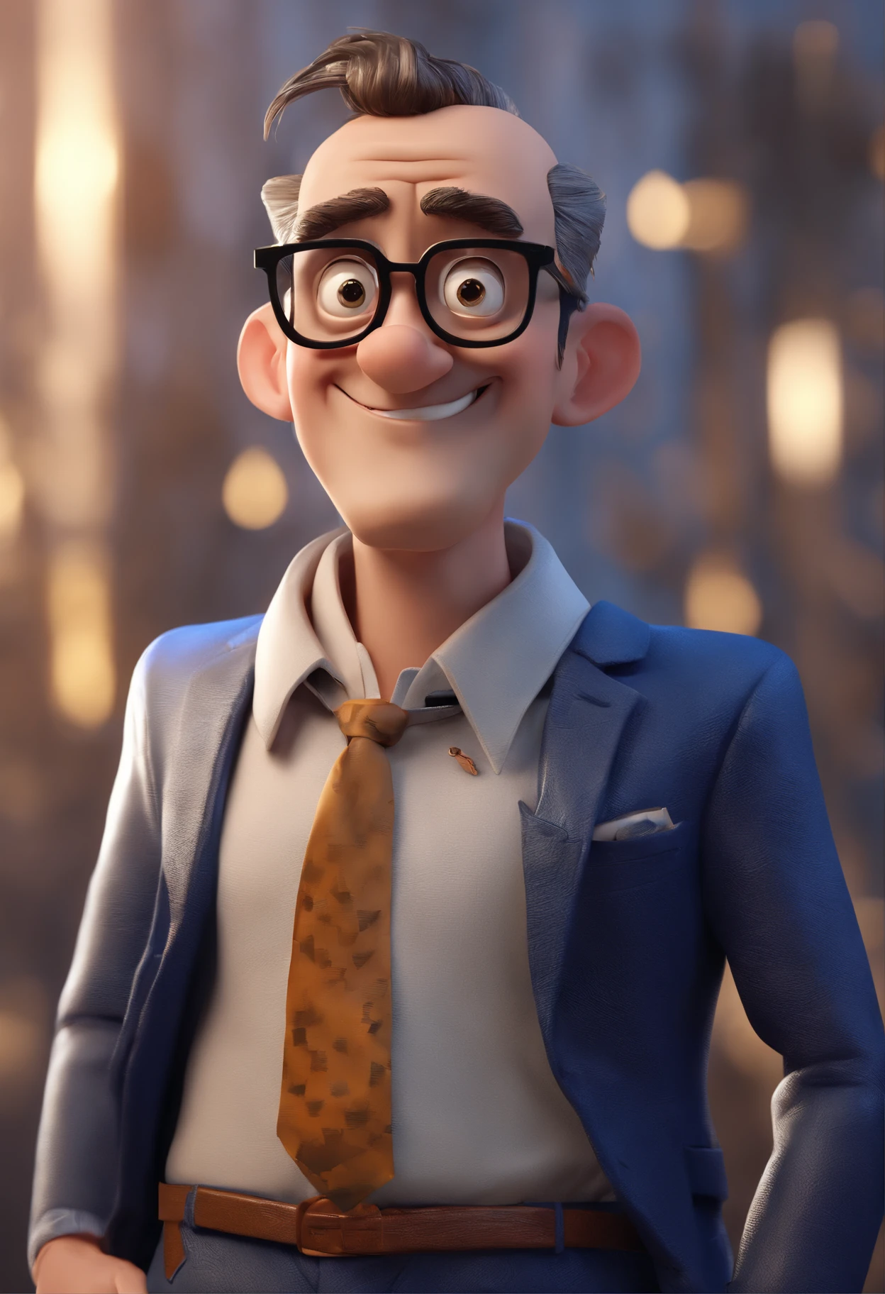 Cartoon character of a man with black glasses and a blue shirt, animation character, Caractere estilizado, animation style rendering, 3D estilizado, Arnold Maya render, 3 d render stylized, toon render keyshot, Personagem 3D, Personagem 3D, 3d rendering stylized, 3 d character render, personagem de desenho animado, Personagem de close up, Pose de personagem, (Estilo Pixar) (master part:1.2) (Bokeh) (best quality) (pele detalhada) (textura detalhada) (8k) (argila) (Cinematic lighting) (foco nítido