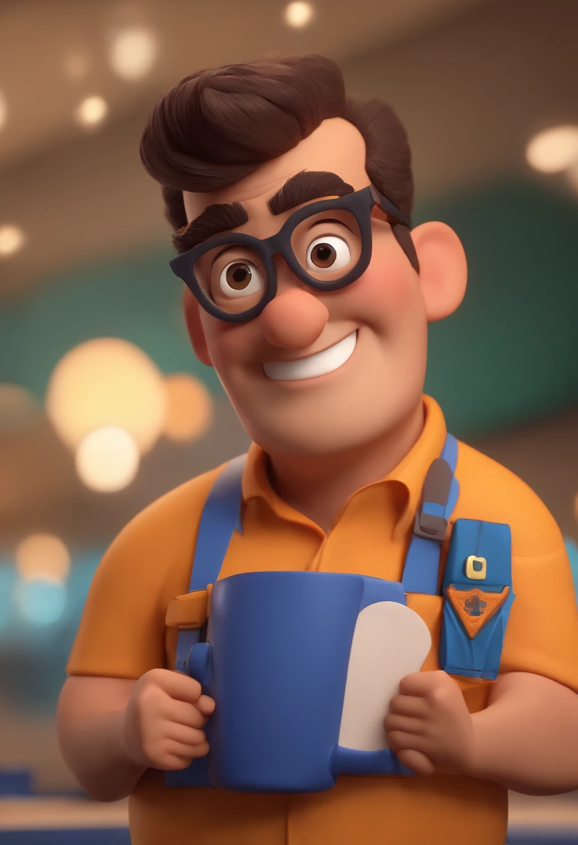 Cartoon character of a man wearing black glasses and a blue shirt, um personagem animado, Caractere estilizado, animation style rendering, 3D estilizado, Arnold Maya render, 3 d render stylized, toon render keyshot, Personagem 3D, Personagem 3D, 3d rendering stylized, 3 d character render, personagem de desenho animado, Personagem de close up, Pose de personagem, (Estilo Pixar) (master part:1.2) (Bokeh) (best quality) (pele detalhada) (textura detalhada) (8k) (argila) (Cinematic lighting) (foco nítido,Senta e vaza a parte superior do corpo