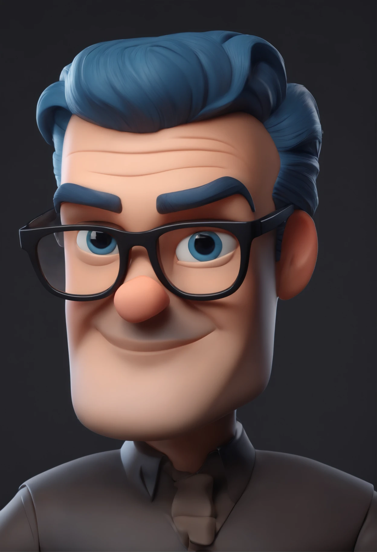Cartoon character of a man wearing black glasses and a blue shirt, um personagem animado, Caractere estilizado, animation style rendering, 3D estilizado, Arnold Maya render, 3 d render stylized, toon render keyshot, Personagem 3D, Personagem 3D, 3d rendering stylized, 3 d character render, personagem de desenho animado, Personagem de close up, Pose de personagem, (Estilo Pixar) (master part:1.2) (Bokeh) (best quality) (pele detalhada) (textura detalhada) (8k) (argila) (Cinematic lighting) (foco nítido,Senta e vaza a parte superior do corpo