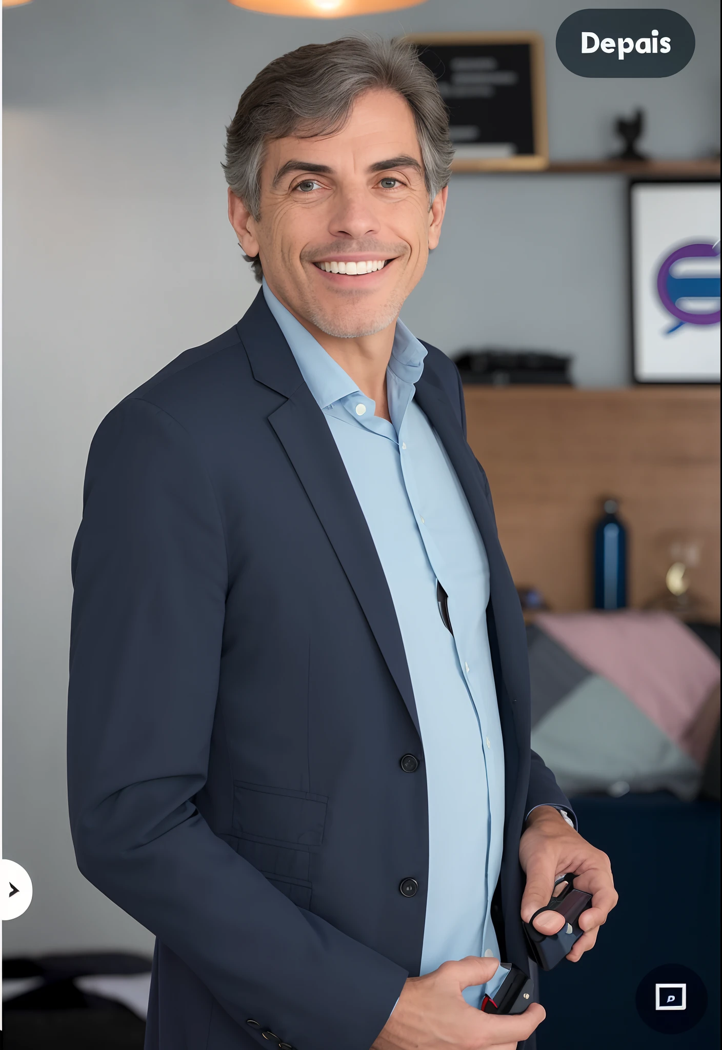 homem sorridente em camisa azul e jaqueta preta segurando um telefone celular, Raphael Personnaz, David Rudnick, Directed by: CeFerí Olivé, Jeremy Lipkin, andrew bernstein, david rios ferreira, David Rubin, inspired by david rubín, Retrato de Ben Stiller, Directed by: Luis Miranda, Directed by: David Ruby, Neal Hanson, George Doutsiopoulos