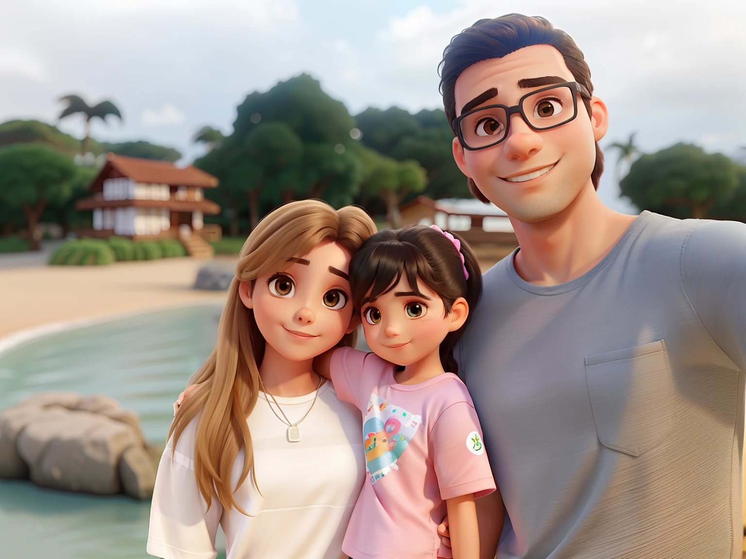 Um casal com sua filha no colo. Iluminacao natural, em una p