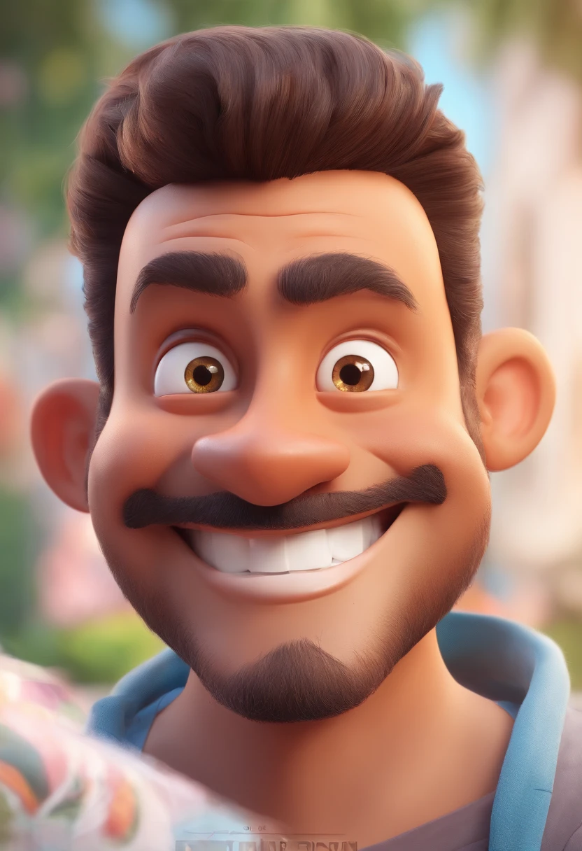 Smiling Man Illustration, sorriso insano, Homem de pele marrom com um sorriso gigante, happily smiling at the camera, sorriso atrevido, he's smiling, sorriso muito grande, Macho sorridente, foto de perfil headshot, rindo sorriso enorme, desenhando no estilo de Arte 3D, c4d, fundo de cor branco puro, estilo disney, estilo pixar render ilustracao Super Detalhe, 8k