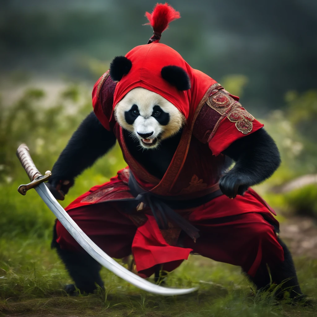 An angry ninja panda demon in attack position