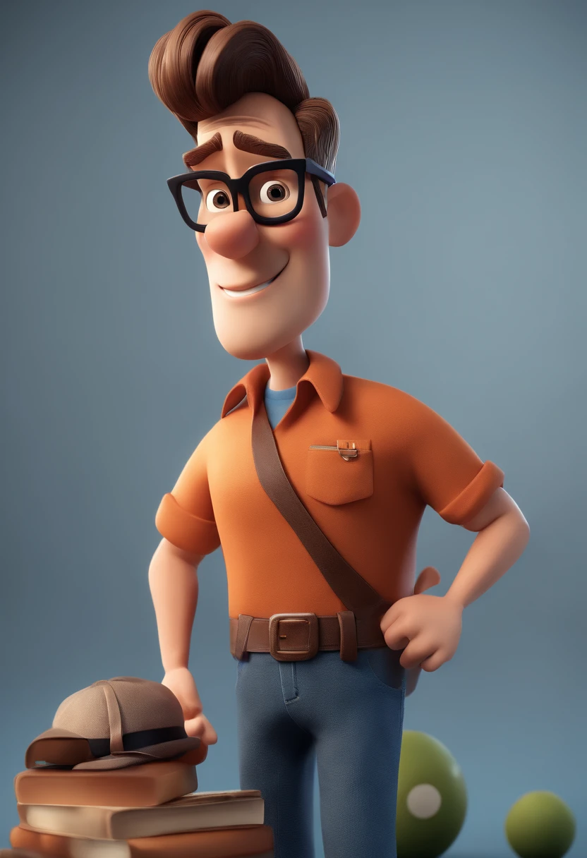 Cartoon character of a man with black glasses and a blue shirt, animation character, Caractere estilizado, animation style rendering, 3D estilizado, Arnold Maya render, 3 d render stylized, toon render keyshot, Personagem 3D, Personagem 3D, 3d rendering stylized, 3 d character render, personagem de desenho animado, Personagem de close up, Pose de personagem,  (Estilo Pixar) (master part:1.2) (Bokeh) (best quality) (pele detalhada) (textura detalhada) (8k) (argila) (Cinematic lighting) (foco nítido