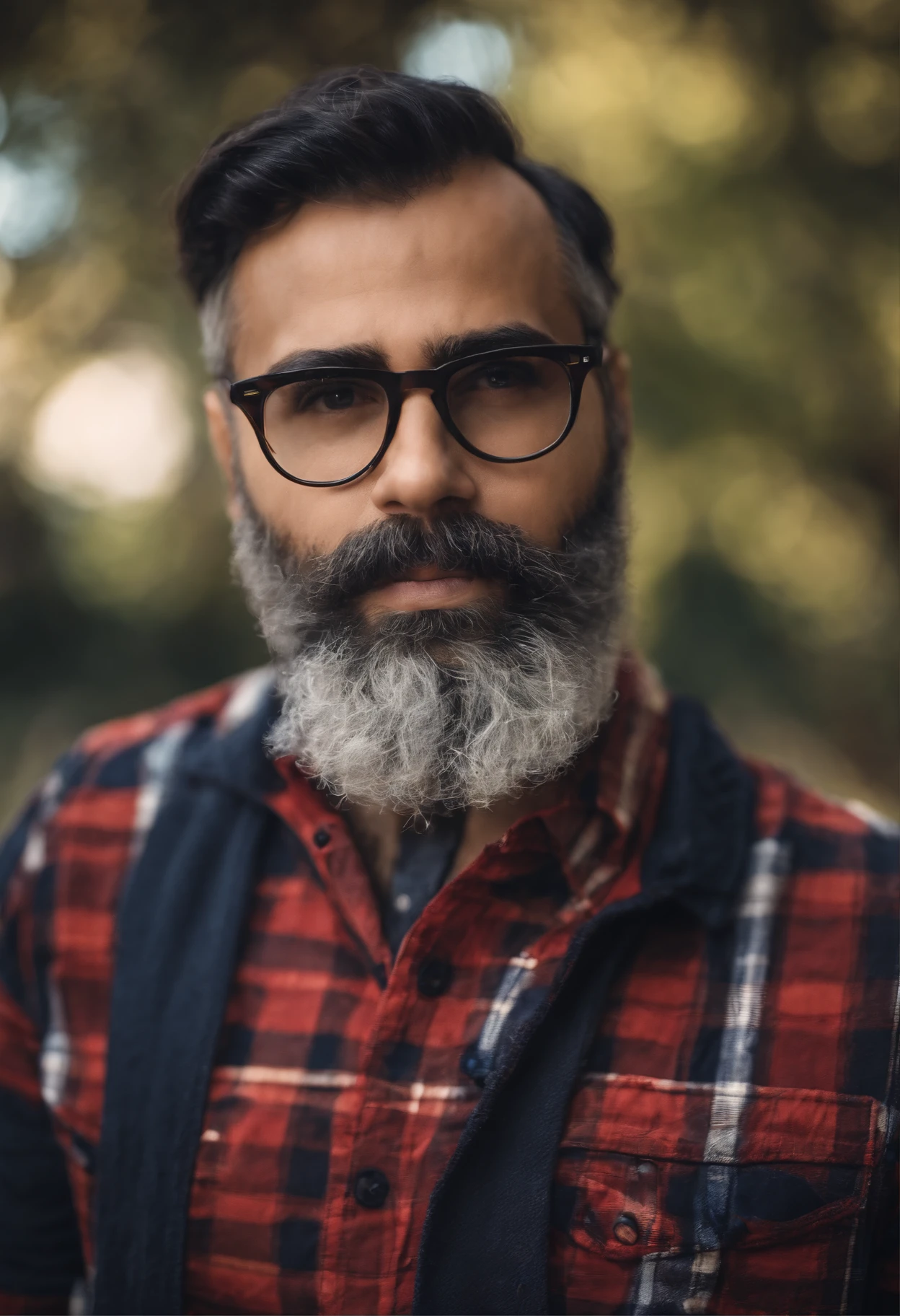 Man with glasses and beard wearing a checkered shirt, david rios ferreira, Fotografia selfie 8k, icaro carvalho, Foto realista, Carmelo Blandino, imagem de qualidade muito baixa, foto de perfil profissional, ignacio fernandez rios, imagem de perfil, andres rios, Directed by: Alejandro Obregon