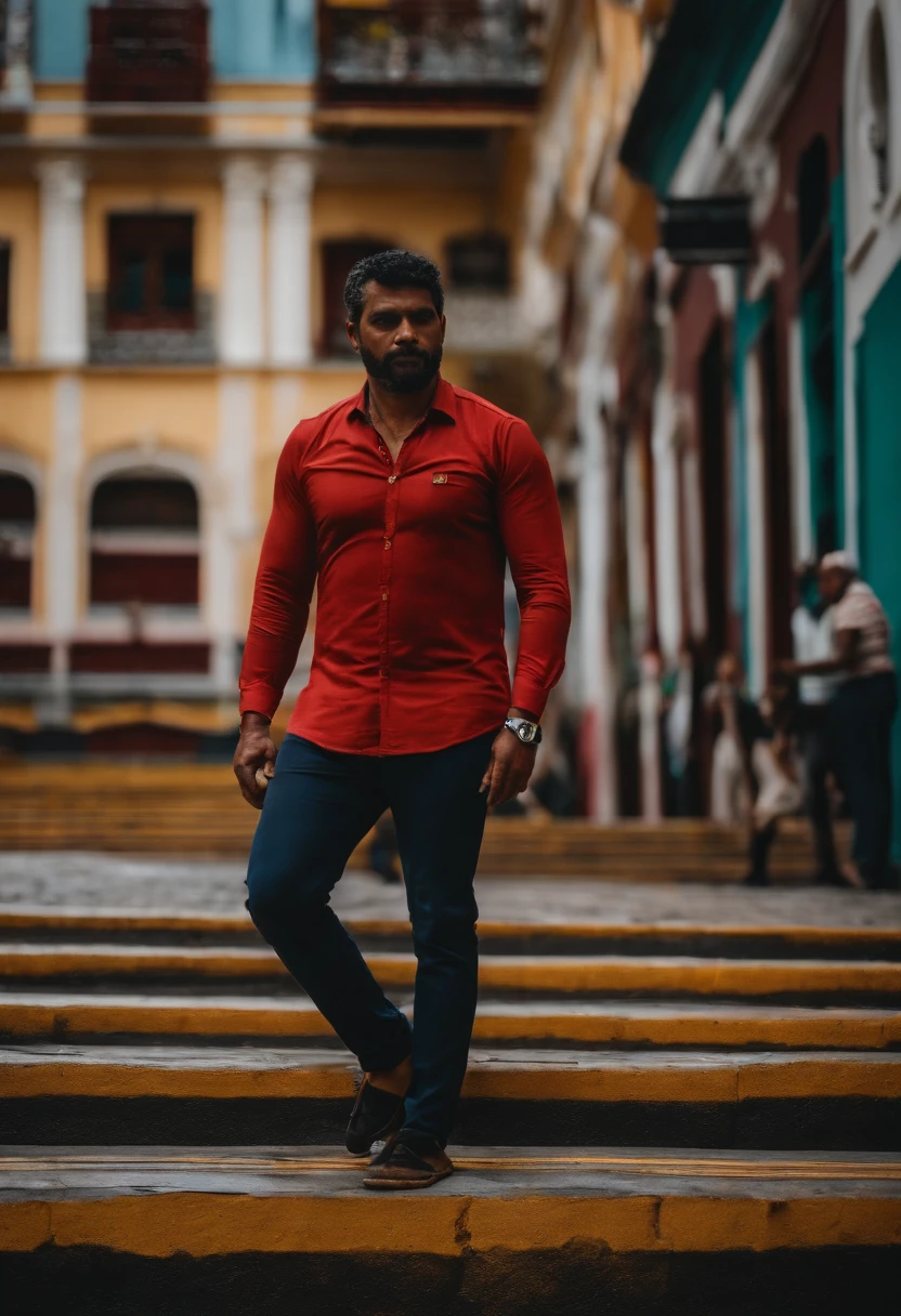 homem de 40 anos de idade, corpo inteiro caminhando no centro da cidade recife