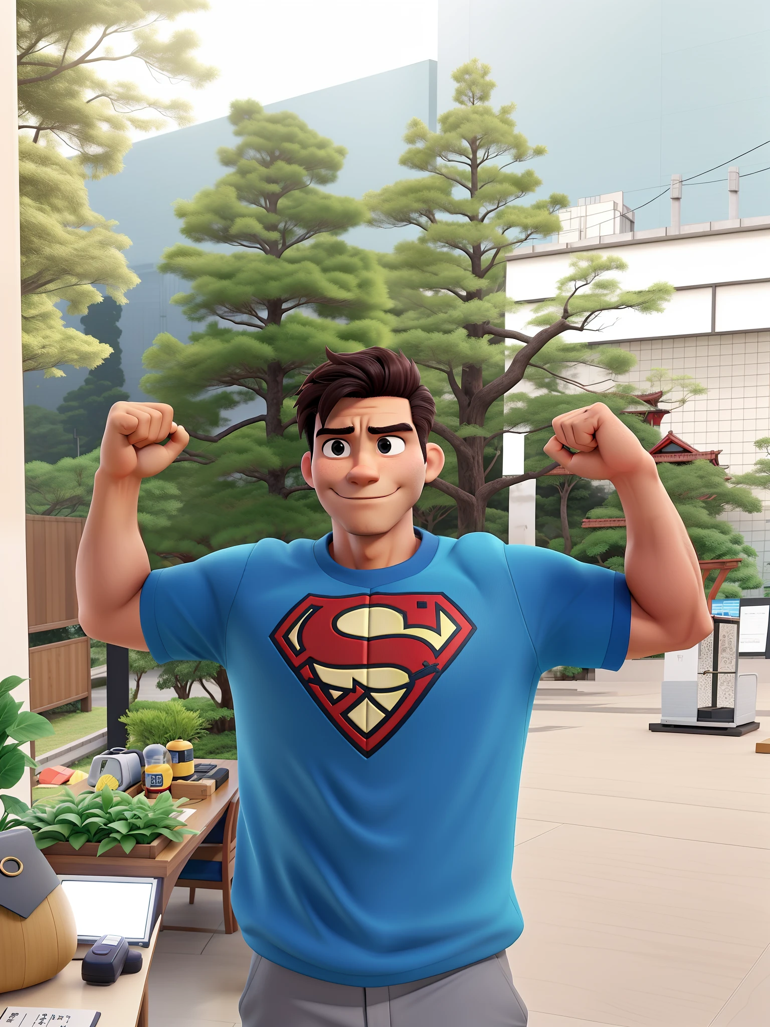Homem forte, com fundo cidade tokyo, excelente qualidade, boa qualidade