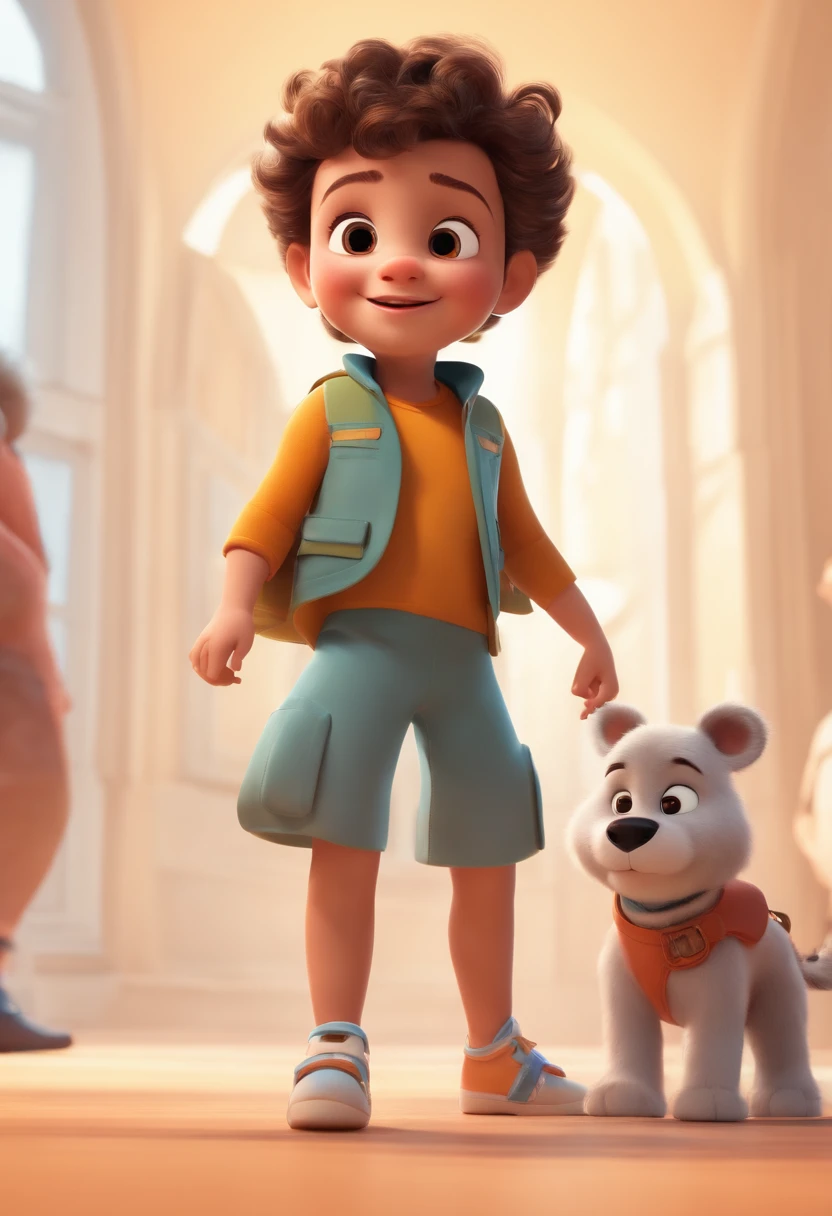 a happy cute standing short hair, vestindo uma fantasia espacial, , fundo branco, barnet, toon, estilo pixar, 3d, desenhos animados, rosto detalhado, asymmetrical 16k