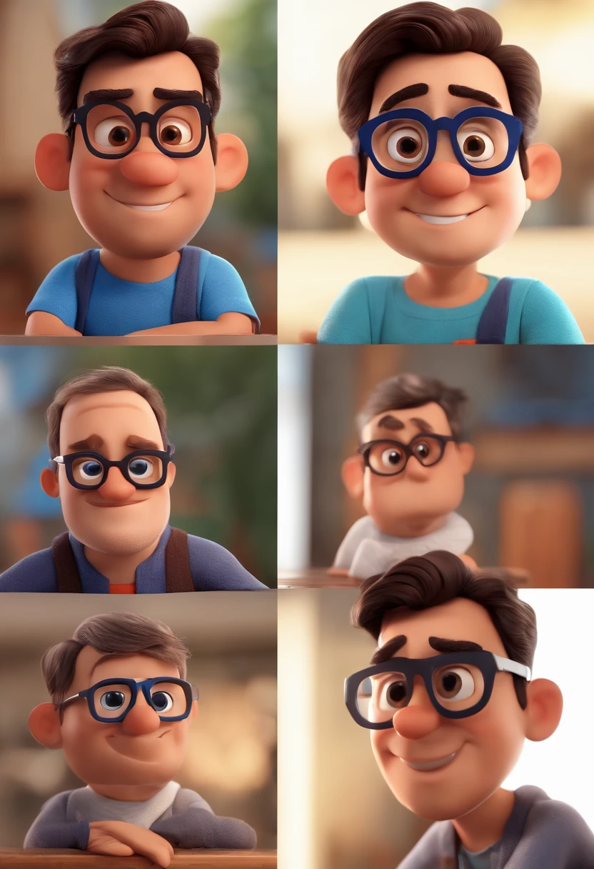 Cartoon character of a man with black glasses and a blue shirt, animation character, Caractere estilizado, animation style rendering, 3D estilizado, Arnold Maya render, 3 d render stylized, toon render keyshot, Personagem 3D, Personagem 3D, 3d rendering stylized, 3 d character render, personagem de desenho animado, Personagem de close up, Pose de personagem,  (Estilo Pixar) (master part:1.2) (Bokeh) (best quality) (pele detalhada) (textura detalhada) (8k) (argila) (Cinematic lighting) (foco nítido