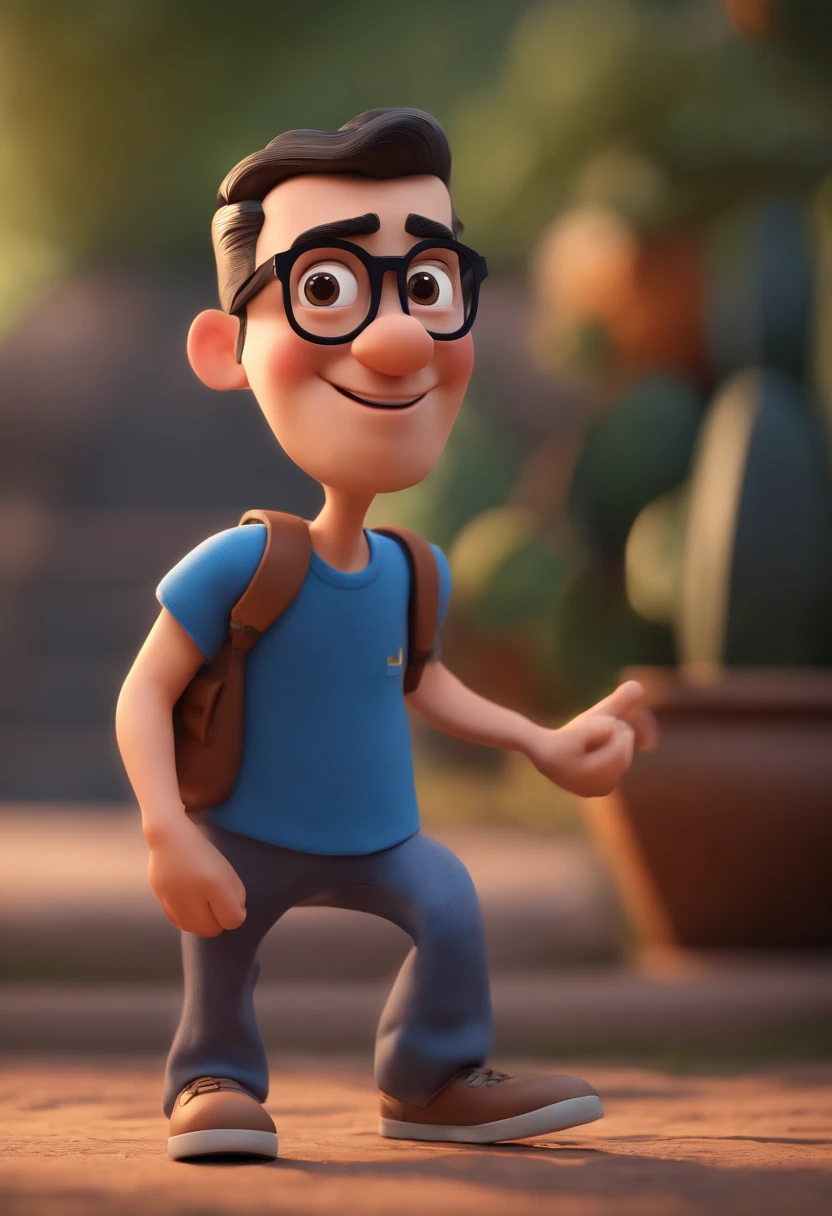 Cartoon character of a man with black glasses and a blue shirt, animation character, Caractere estilizado, animation style rendering, 3D estilizado, Arnold Maya render, 3 d render stylized, toon render keyshot, Personagem 3D, Personagem 3D, 3d rendering stylized, 3 d character render, personagem de desenho animado, Personagem de close up, Pose de personagem, (Estilo Pixar) (master part:1.2) (Bokeh) (best quality) (pele detalhada) (textura detalhada) (8k) (argila) (Cinematic lighting) (foco nítido
