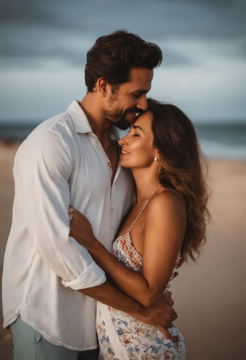 Homem com a camisa do Brasil com sua esposa em uma linda praia