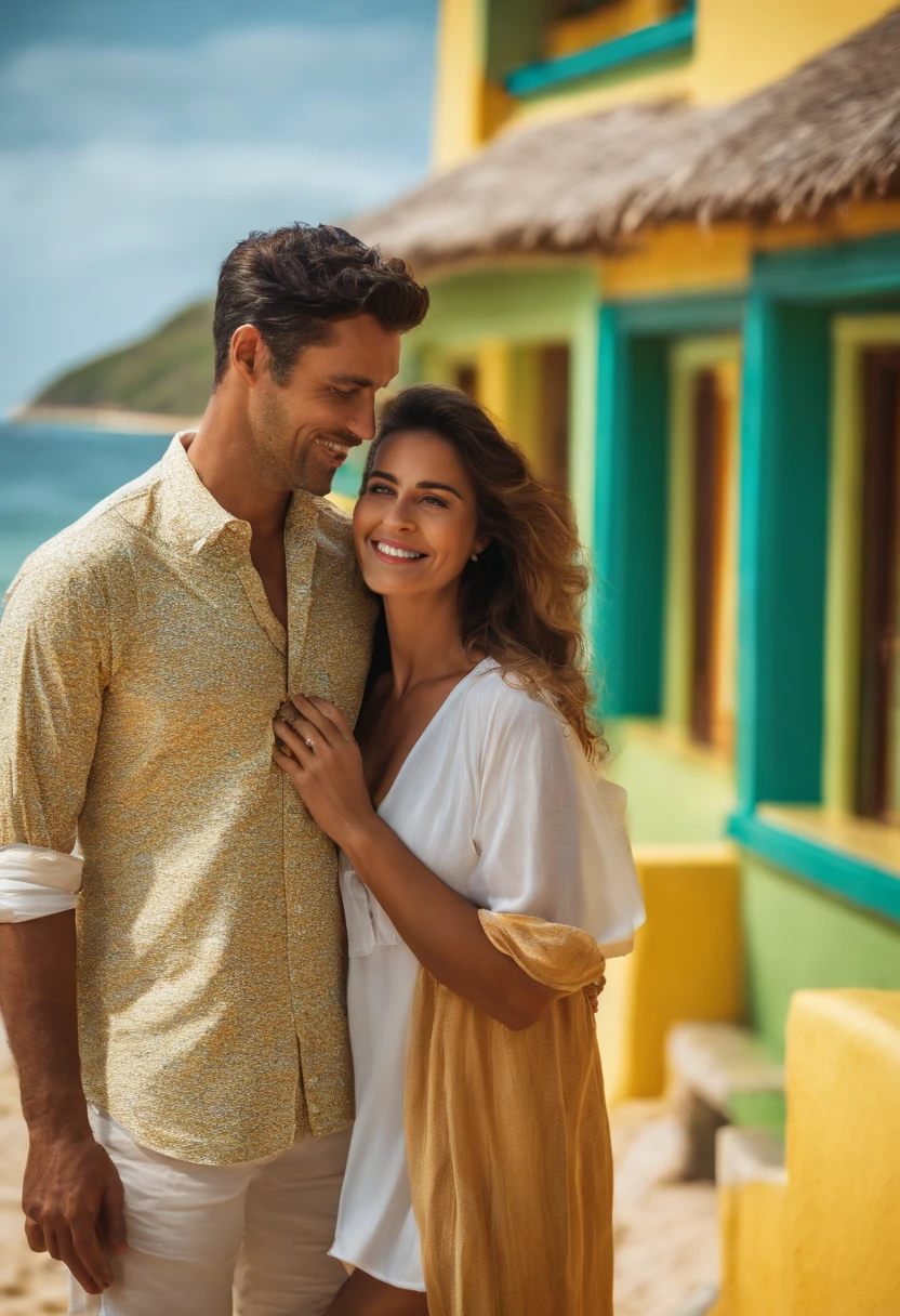 Homem com a camisa do Brasil com sua esposa em uma linda praia
