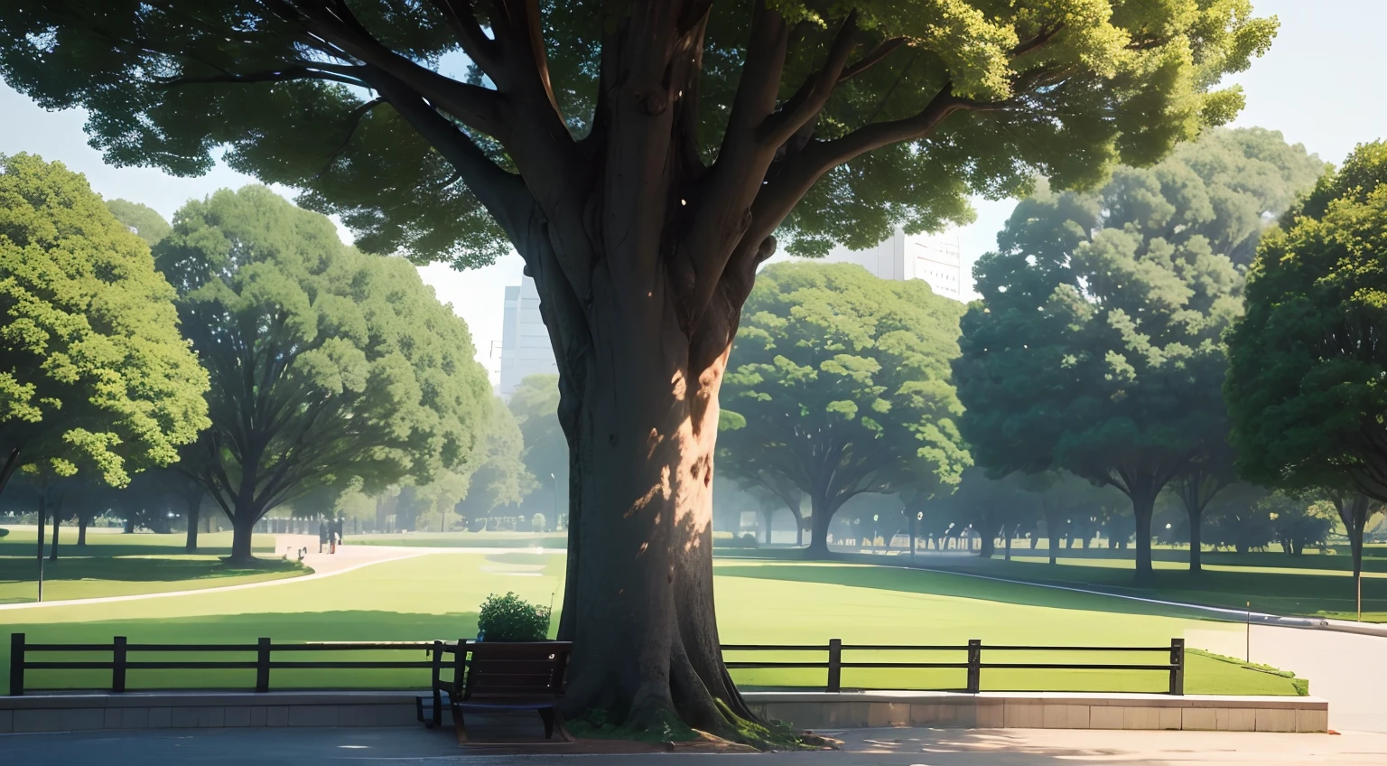 High-definition images、Nobody is there、lawn、warm sunlight、Lush。