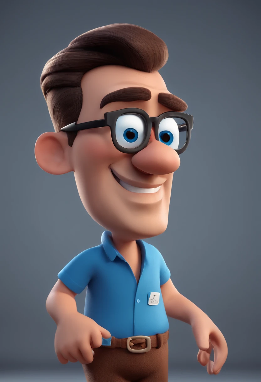 Cartoon character of a man with black glasses and a blue shirt, animation character, Caractere estilizado, animation style rendering, 3D estilizado, Arnold Maya render, 3 d render stylized, toon render keyshot, Personagem 3D, Personagem 3D, 3d rendering stylized, 3 d character render, personagem de desenho animado, Personagem de close up, Pose de personagem, (Estilo Pixar) (master part:1.2) (Bokeh) (best quality) (pele detalhada) (textura detalhada) (8k) (argila) (Cinematic lighting) (foco nítido