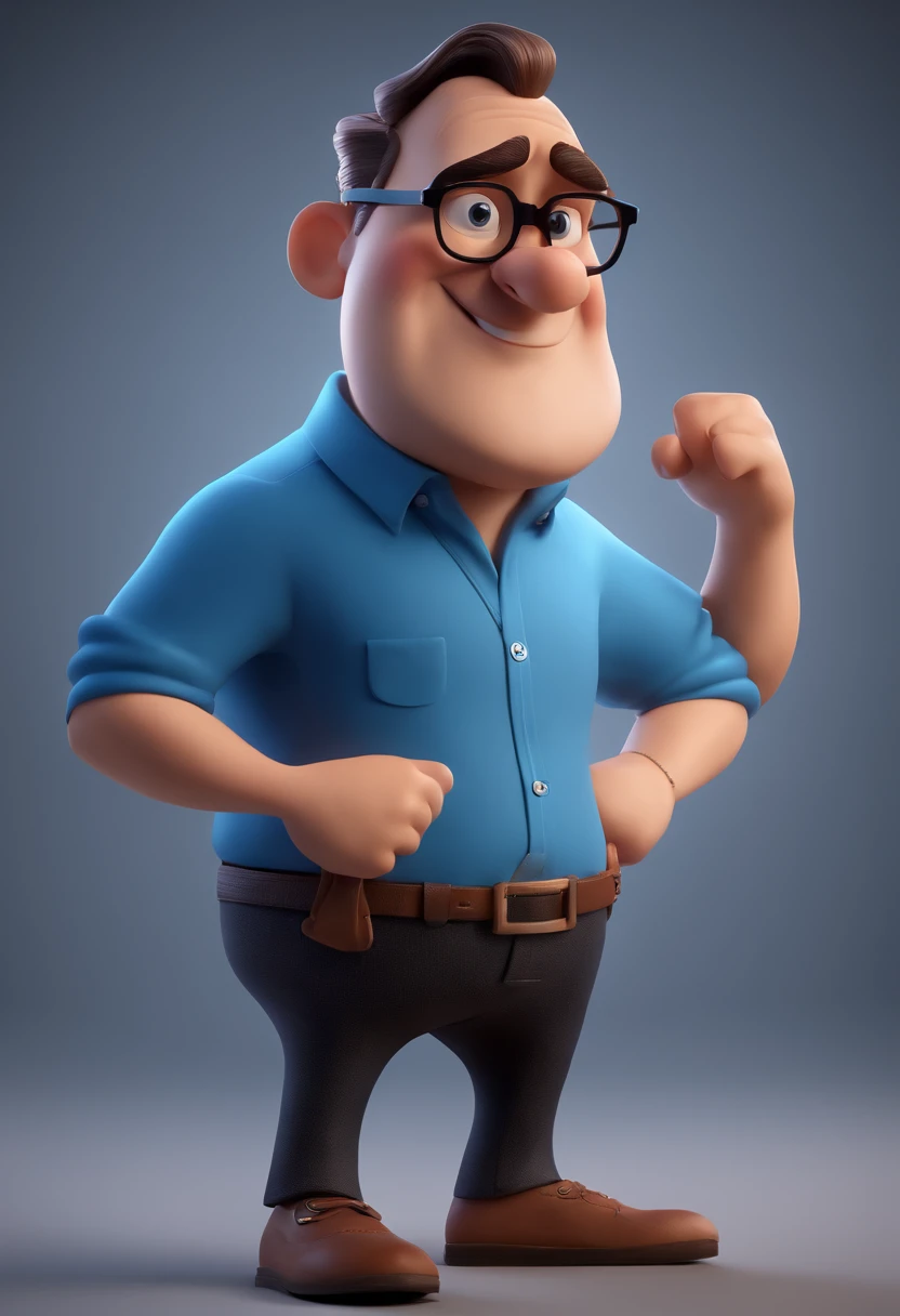 Cartoon character of a man with black glasses and a blue shirt, animation character, Caractere estilizado, animation style rendering, 3D estilizado, Arnold Maya render, 3 d render stylized, toon render keyshot, Personagem 3D, Personagem 3D, 3d rendering stylized, 3 d character render, personagem de desenho animado, Personagem de close up, Pose de personagem, (Estilo Pixar) (master part:1.2) (Bokeh) (best quality) (pele detalhada) (textura detalhada) (8k) (argila) (Cinematic lighting) (foco nítido