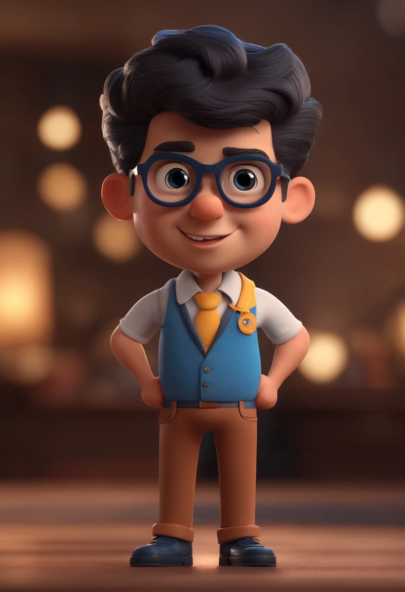 Cartoon character of a man with black glasses and a blue shirt, animation character, Caractere estilizado, animation style rendering, 3D estilizado, Arnold Maya render, 3 d render stylized, toon render keyshot, Personagem 3D, Personagem 3D, 3d rendering stylized, 3 d character render, personagem de desenho animado, Personagem de close up, Pose de personagem, (Estilo Pixar) (master part:1.2) (Bokeh) (best quality) (pele detalhada) (textura detalhada) (8k) (argila) (Cinematic lighting) (foco nítido