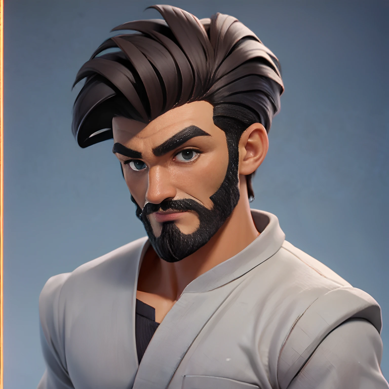Homem com roupa social branca, cabelo em mais comprido em cima, about 10 centimeters, and on the sides with very low gradient.