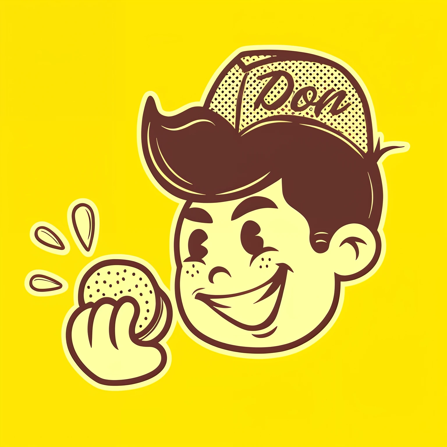 um close up de uma pessoa segurando uma rosquinha com um sorriso nela, Dom Punchatz, comer uma rosquinha, Cartoon style illustration, Retro illustration, vestir, Dom Ramon, Donut, cartoon illustration, illustration line art style, retro artstyle, sticker illustration, line art illustration, retro style art, official illustration, estilo vetorial cartunesco, retrato do homem da cebola, Dokev