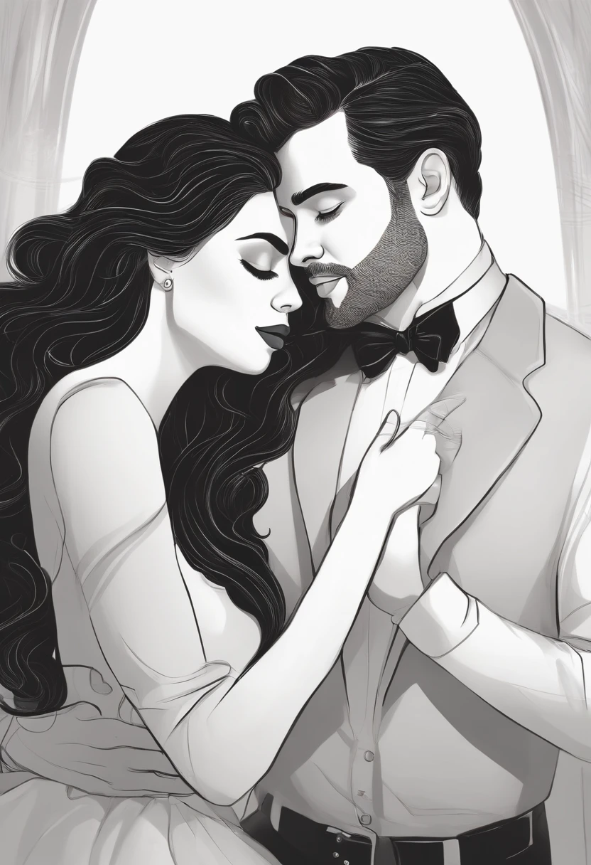 An illustration of an adorable couple, destacando um homem e uma mulher com bonito, Expressive eyes – the man's skin is black and the man's hair is bald and black, while the woman's skin is black and the woman's hair is curly and brown. They are a bright room, cada um com um sorriso no rosto, e compartilhar um momento especial caracterizado pelo amor, arroz, e insights educacionais. Illustrate this scene from a perspective where they are facing away from the camera, Showing Your Connection. Desenvolva esta arte em Full HD, Focus on your cinematic touch, Estilo Disney Pixar Animations