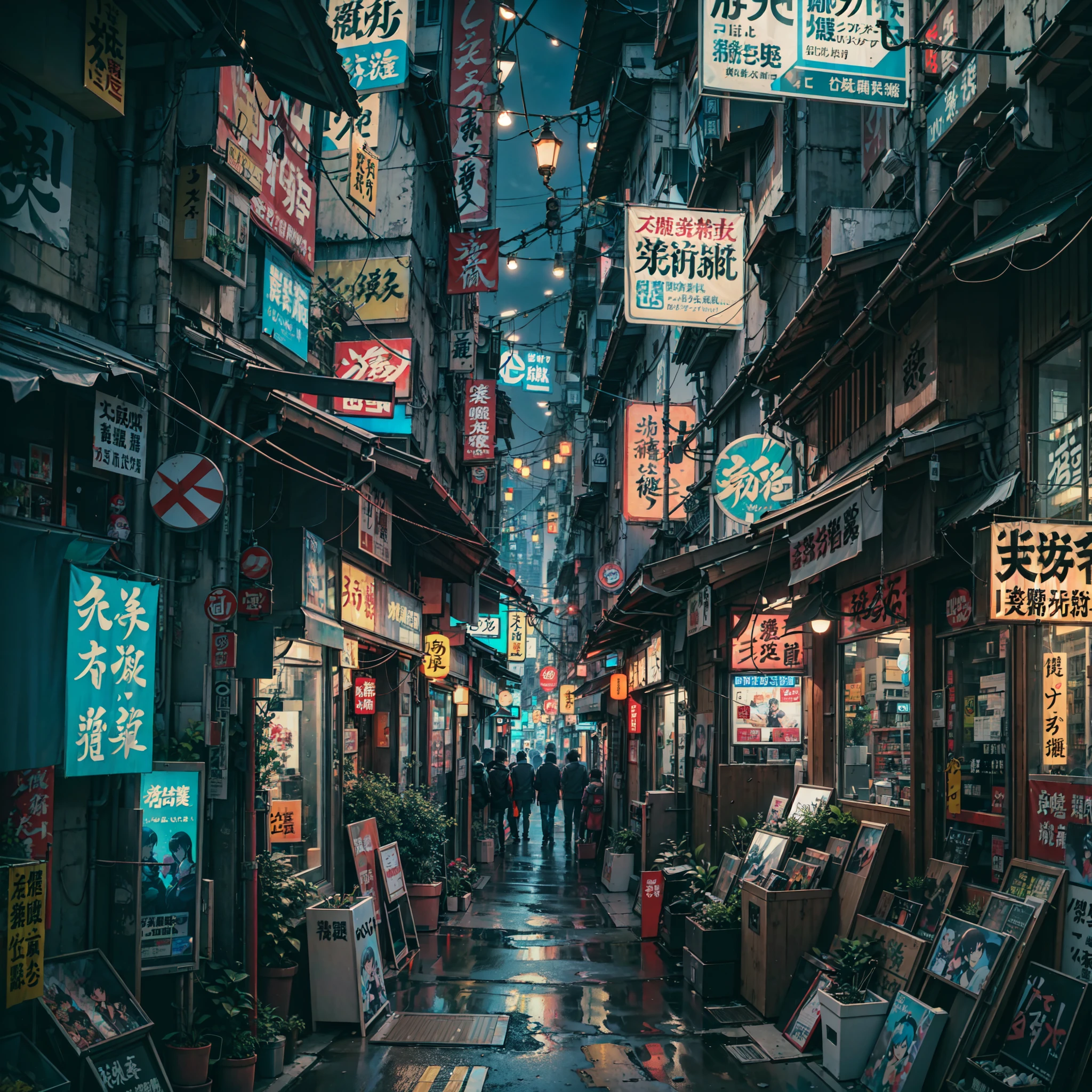 there is a street with a store front and a store front, kowloon cyberpunk, cyberpunk alley, cyberpunk streets in japan, sci-fi cyberpunk city street, cyberpunk street at night, cyberpunk street, cyberpunk streets at night, bladerunner street alley, cyberpunk city street, tokyo anime scene, reminiscent of blade runner, cyberpunk back alley, kowloon cyberpunk cityscape
