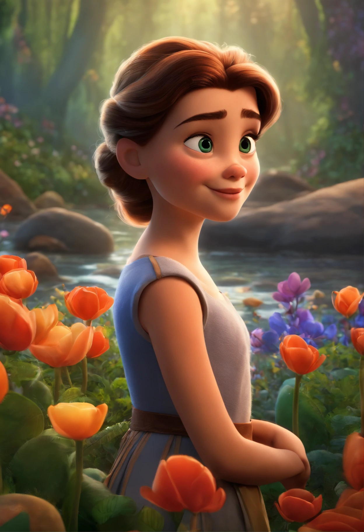 Um filme inspirado na Disney Pixar (MENINA BBRANCA COM CABELO MEDIO LOIRO ESCUO) dentro A cena estar na arte distinta do estilo PIXAR, descolada e estilosa