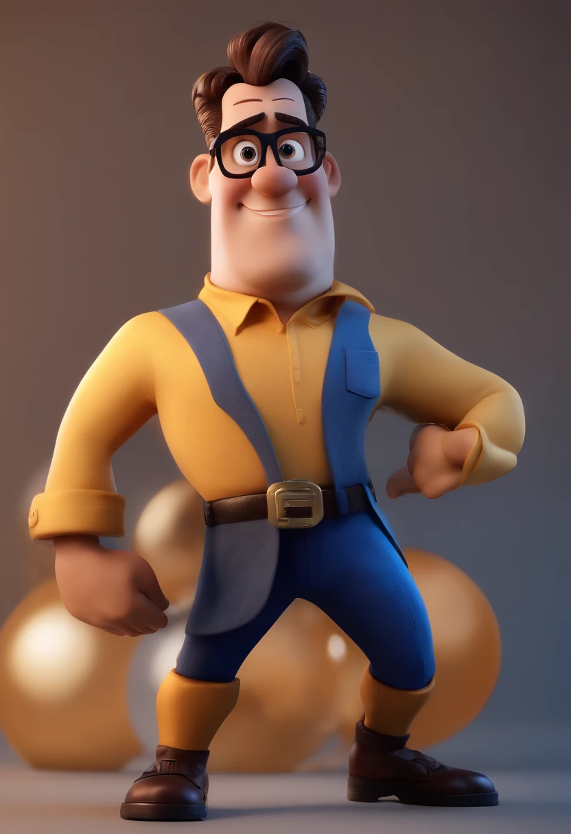 Cartoon character of a man with black glasses and a blue shirt, animation character, Caractere estilizado, animation style rendering, 3D estilizado, Arnold Maya render, 3 d render stylized, toon render keyshot, Personagem 3D, Personagem 3D, 3d rendering stylized, 3 d character render, personagem de desenho animado, Personagem de close up, Pose de personagem, (Estilo Pixar) (master part:1.2) (Bokeh) (best quality) (pele detalhada) (textura detalhada) (8k) (argila) (Cinematic lighting) (foco nítido