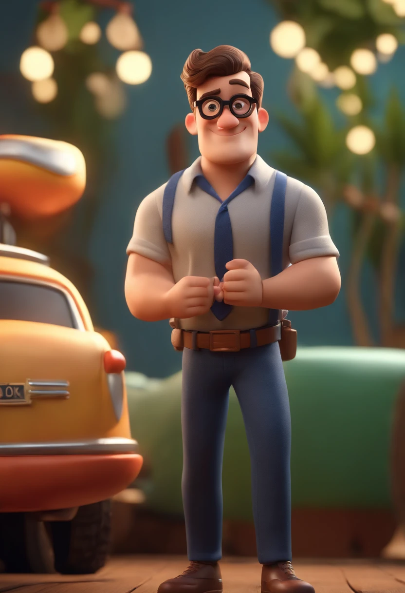 Cartoon character of a man wearing black glasses and a blue shirt, um personagem animado, Caractere estilizado, animation style rendering, 3D estilizado, Arnold Maya render, 3 d render stylized, toon render keyshot, Personagem 3D, Personagem 3D, 3d rendering stylized, 3 d character render, personagem de desenho animado, Personagem de close up, Pose de personagem, (Estilo Pixar) (master part:1.2) (Bokeh) (best quality) (pele detalhada) (textura detalhada) (8k) (argila) (Cinematic lighting) (foco nítido,Senta e vaza a parte superior do corpo