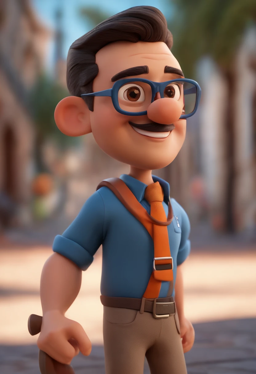 Cartoon character of a man wearing black glasses and a blue shirt, um personagem animado, Caractere estilizado, animation style rendering, 3D estilizado, Arnold Maya render, 3 d render stylized, toon render keyshot, Personagem 3D, Personagem 3D, 3d rendering stylized, 3 d character render, personagem de desenho animado, Personagem de close up, Pose de personagem, (Estilo Pixar) (master part:1.2) (Bokeh) (best quality) (pele detalhada) (textura detalhada) (8k) (argila) (Cinematic lighting) (foco nítido，Senta e vaza a parte superior do corpo