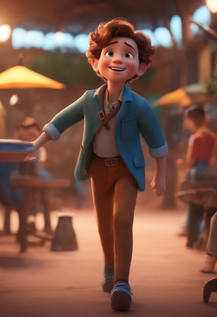 Image of a boy for a story in a YouTube video in Pixar format, He's the little allabester, He's the class leader, He's outgoing, Playful and gets up for a lot of things, cabelo curto