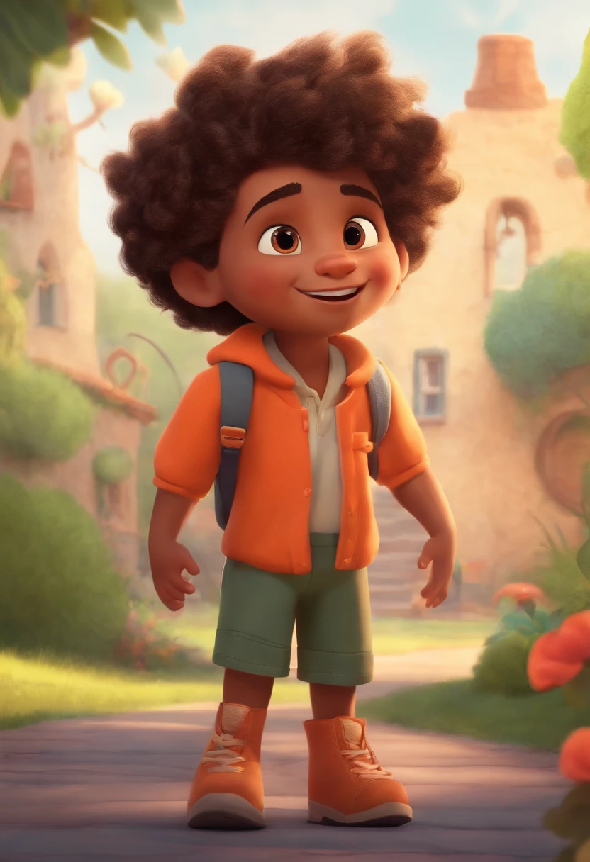 Image of a boy for a story in a YouTube video in Pixar format, He's the little allabester, He's the class leader, He's outgoing, Playful and gets up for a lot of things, cabelo curto