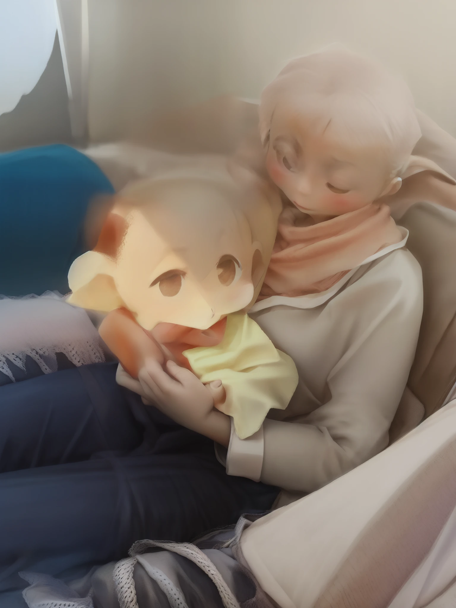 Older man holding a baby in his arms while sitting on a sofa, ele tem cerca de 65 anos de idade, grandfather, foto aprimorada, Directed by: Lee Loughridge, babies in her lap, Directed by: Primrose Pitman, ele tem cerca de 7 0 anos de idade, Directed by: Dorothy Bradford, ele a segura enquanto ela dorme, Directed by: Daniel Taylor, Directed by: Gwen Barnard